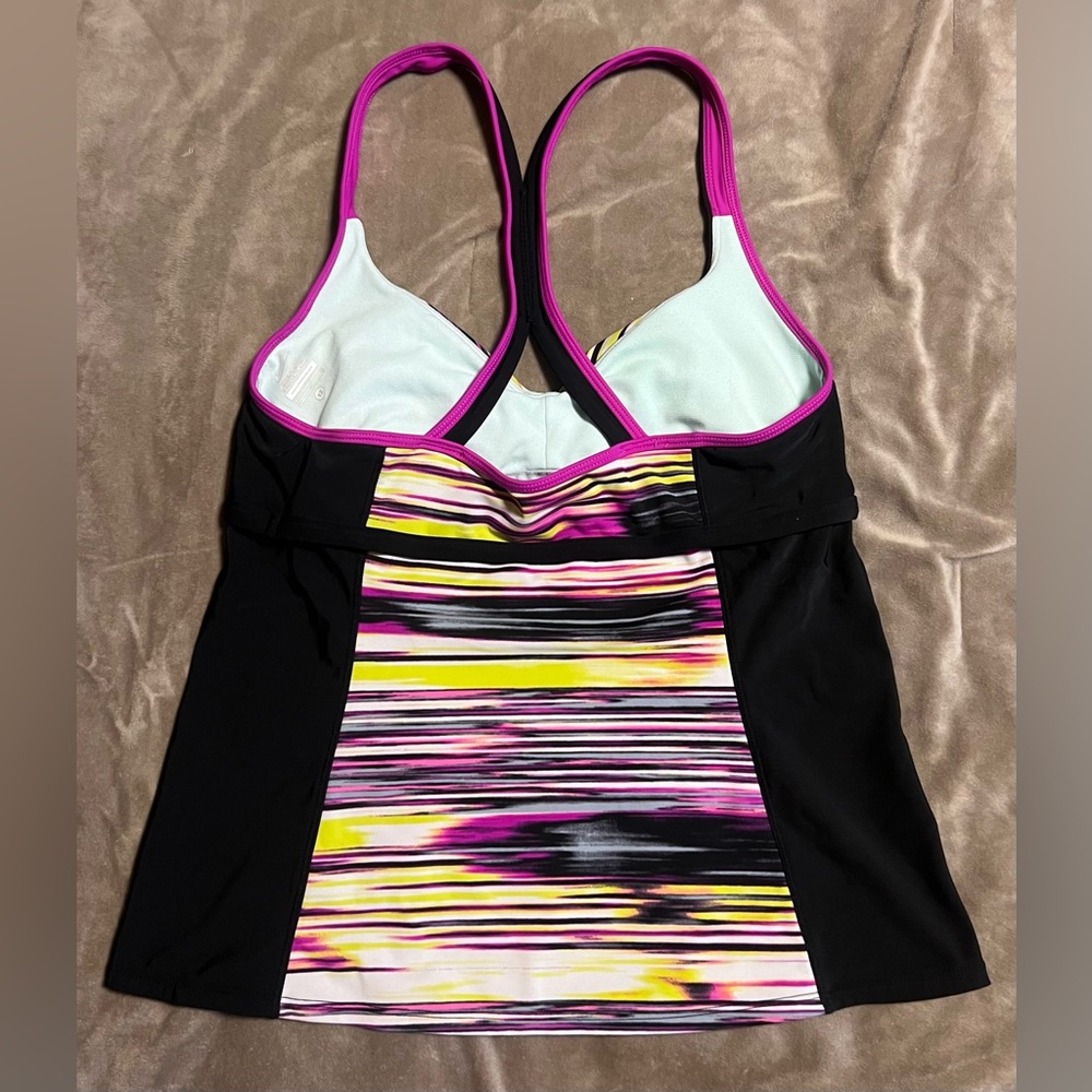 Nike Black and Pink Striped Tankini Swim Top Bikini Beach Vacation Pool Resort - Picture 5 of 8